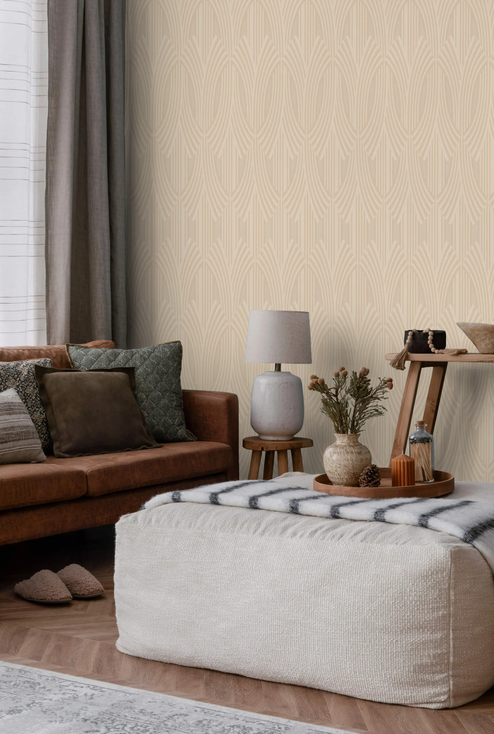 Beige Embossed Wallpaper – Natural Warmth (24102-5)